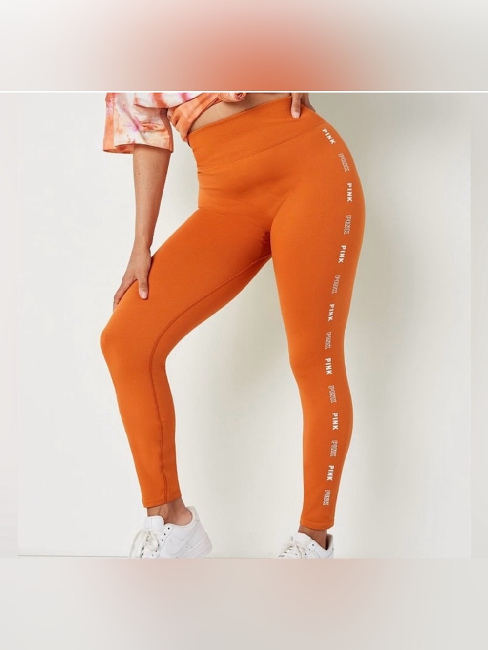 Victoria secret PINK Orange logo seamless active leggings medium